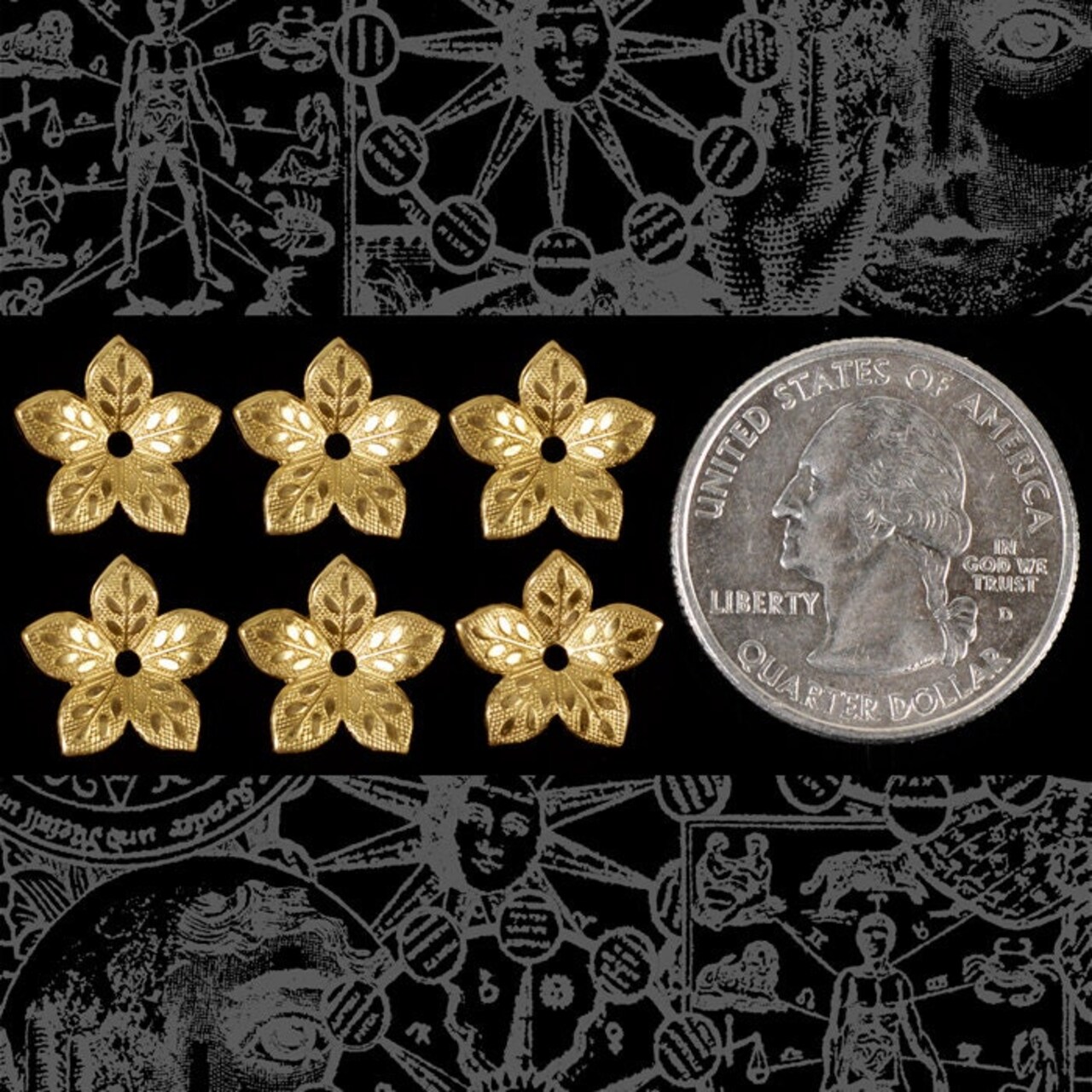 Raw Brass Small Flower Embellishments Charms - Set of Six - XXX - B-BC22